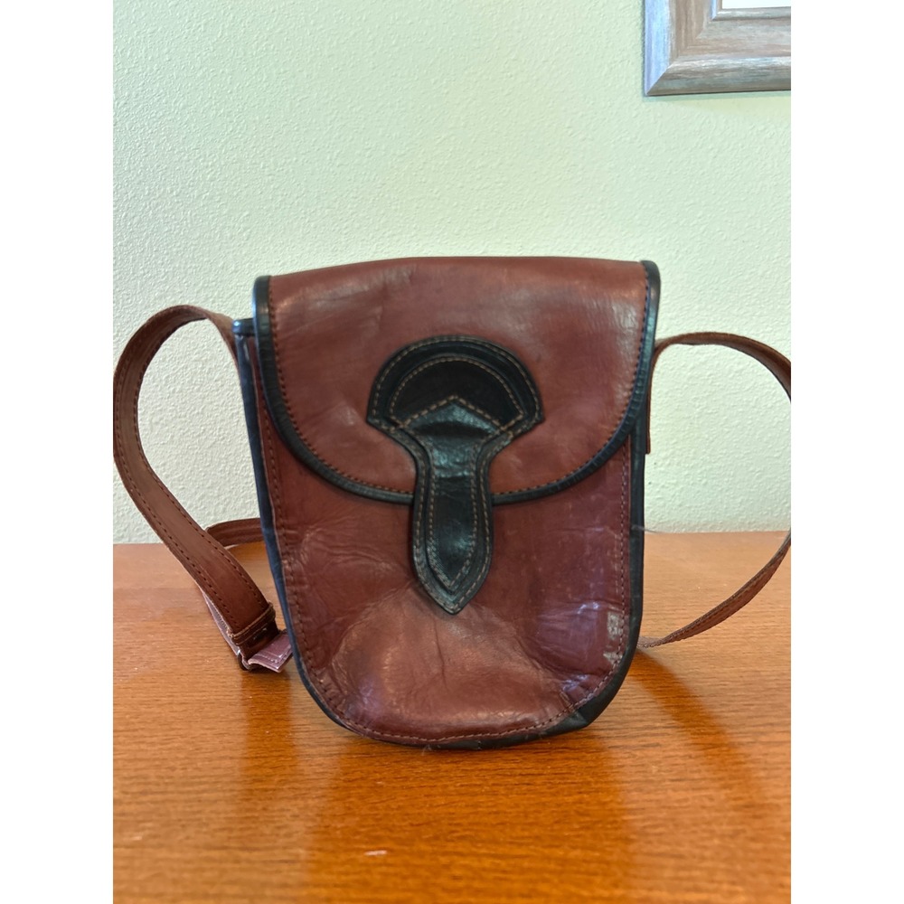 Leaders in Leather Brown Black Crossbody Bag Handcrafted Paraguay Boho Small